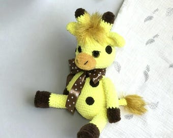 Girafa de crochê grande de pelúcia, girafa de amigurumi feita à mão, decoração de quarto de bebê com tema safari