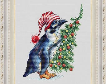 Padrão de ponto cruz de pinguim de Natal: bordado festivo (padrão em PDF)