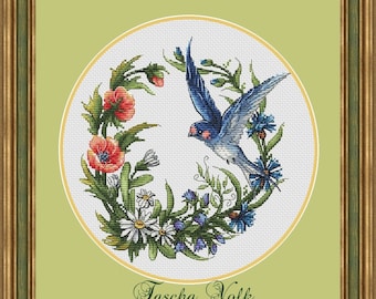 Summer wreath Cross Stitch PDF Instant Download Stylish Embroidery Cute Wall Decor