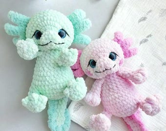 Axolote de peluche em crochê, Axolote de amigurumi, Presente para crianças