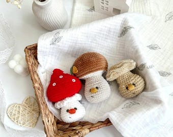 Trio de Cogumelos de Pelúcia, Conjunto de Cogumelos Amigurumi de Crochê, Brinquedo de Cogumelo de Veludo Macio, Decoração Cottagecore para Quarto de Bebê
