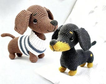 Cão Dachshund em Crochê de Peluche, Brinquedo para Cão Salsicha Amigurumi, Cão de Peluche Salsicha