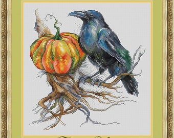 Raven Cobalt Cross Stitch PDF Instant Download Stylish Embroidery Cute Wall Decor