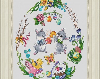 Easter sampler Cross Stitch PDF Instant Download Stylish Embroidery Cute Wall Decor