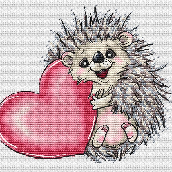 Hedgehog with heart Cross Stitch Hat Pattern PDF Instant Download Stylish Embroidery Cute Wall Decor