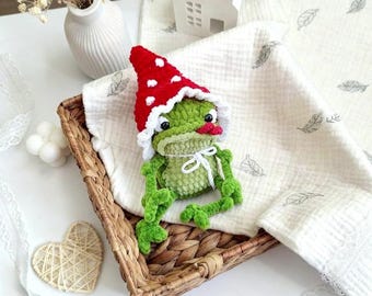 Sapo Cogumelo Amigurumi - Brinquedo de Pelúcia Macio de 15 cm - Decoração Artesanal Estilo Cottagecore - Sapo para Jardim de Fadas - Presente Fofo para Crianças e Adultos