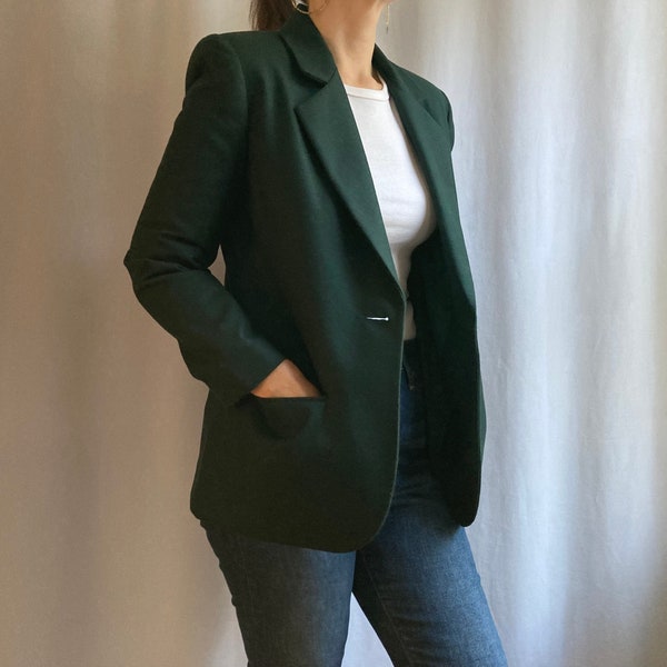 Wool blazer women, green wool coat, vintage 90s jacket, button down wool suit coat, minimalist clothing, dark academia, size XXS-S petite 4