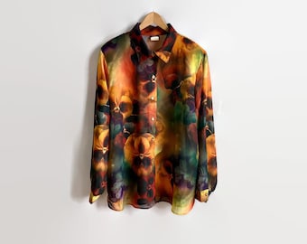 plus size sheer button down blouse