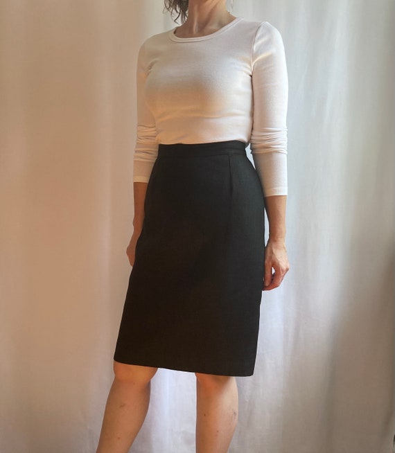 Black linen skirt, high waisted skirt, vintage pe… - image 5