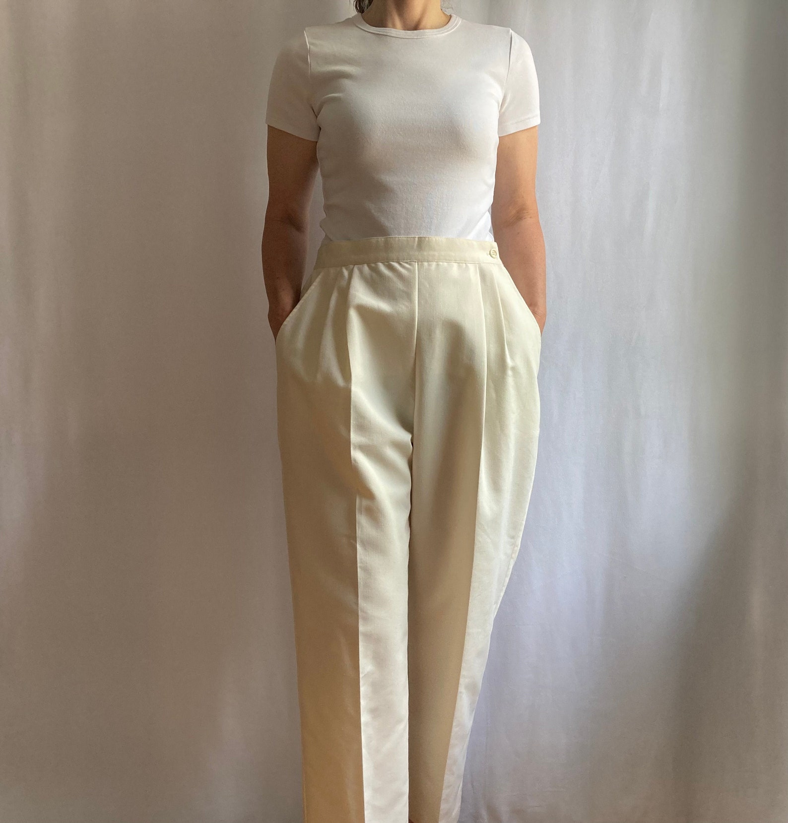 Cropped high waisted trousers vintage 90s pleated pants | Etsy