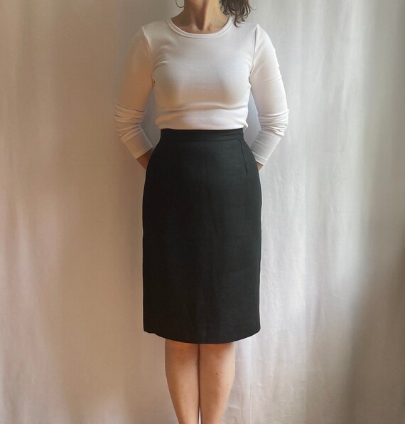 Black linen skirt, high waisted skirt, vintage pe… - image 2