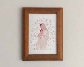 L'Innocence Modern Recreation Maria e Gesù con Agnello Illustrazione Stampa artistica - Pittura cattolica Arte sacra Regalo Casa Altare