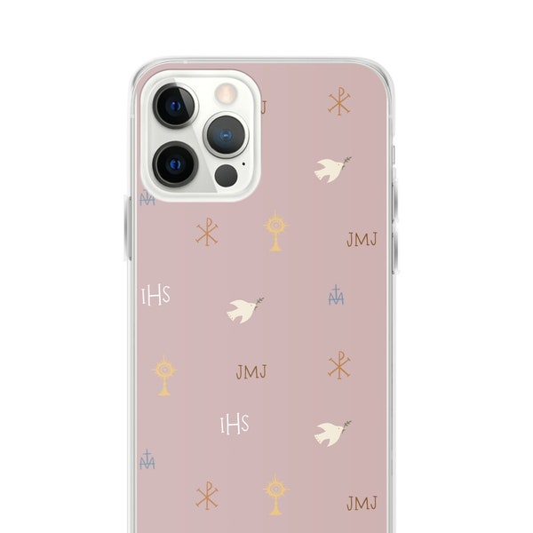 NEW for iPhone 15 - Pax Rose Pink Clear Phone Case for iPhone - Catholic Phone Case - iPhone 15, 14, 13, 12, 11 XS Pro Max mini SE