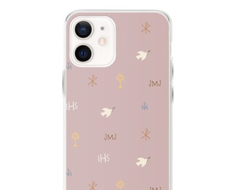 Custodia trasparente per iPhone con motivo Pax in rosa - iPhone X e successivi, 11 12 14 Pro Max SE XS