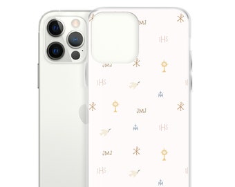 NOVITÀ per iPhone 15 - Custodia trasparente per iPhone modello Pax in crema/bianco sporco - Custodia per telefono Catholic - iPhone 15, 14, 13, 12, 11, X Plus Pro Max Mini