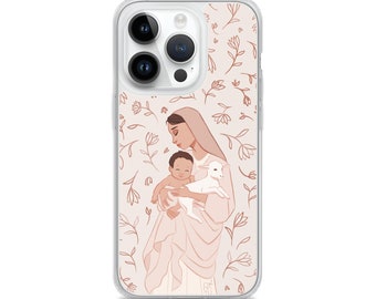 Custodia per telefono L'Innocence Catholic Illustration - Beata Madre e Bambino - Custodia trasparente per iPhone 11, 12, 13, 14, 15 SE X Pro Max Mini