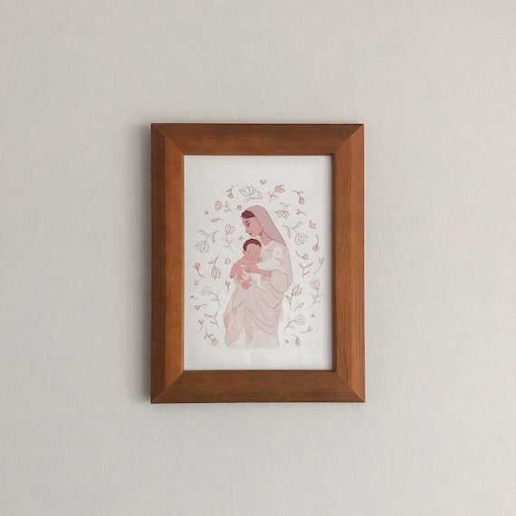 L’Innocence Modern Recreation Mary and Jesus with Lamb Illustration Art Print - Catholic Painting Sacred Art Gift Home Altar