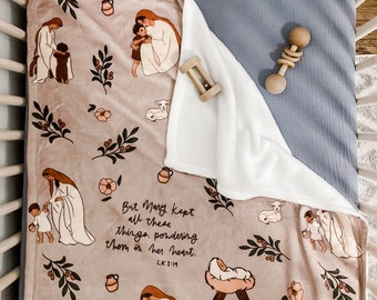 Luca 2:19 Coperta Minky per la Beata Madre e il Bambino - 30X40 pollici Modello Sacra Famiglia, Coperta cattolica Cuore di Maria
