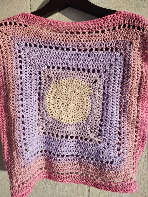 Handmade Crochet Tshirt Sweater Multi Color Pink Purple Sweater