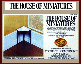 House of Miniatures Furniture Kit #40061 X-Acto Hepplewhite Corner Table XActo Dollhouse Mini Miniature Miniture 40061 Sealed Box