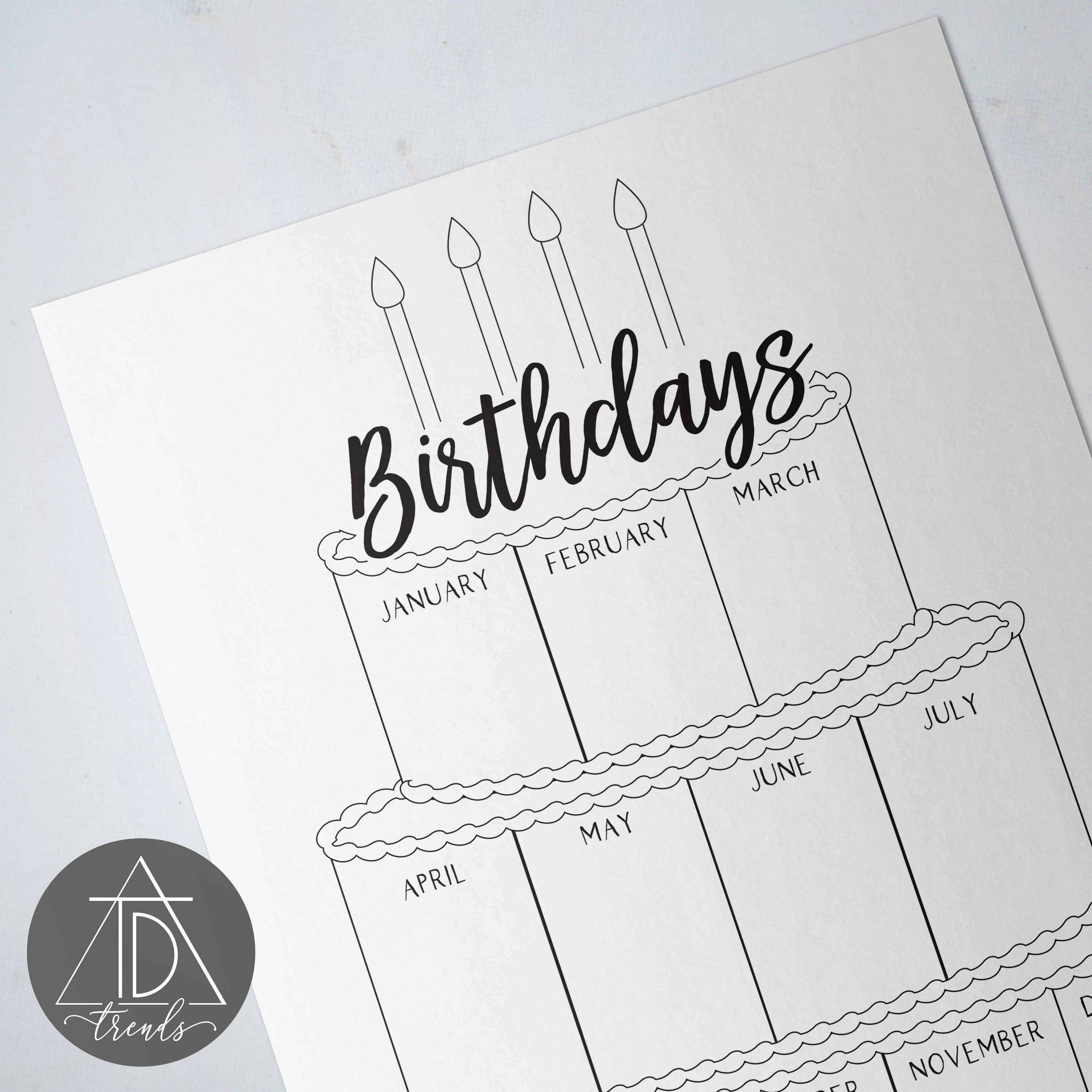 birthday tracker planner or bullet journal printable insert etsy