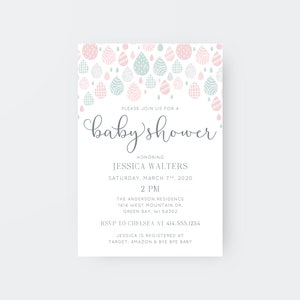 Gender Neutral Baby Shower Invitation, Printable Baby Shower Invites, Rain Drop Printable Invitations
