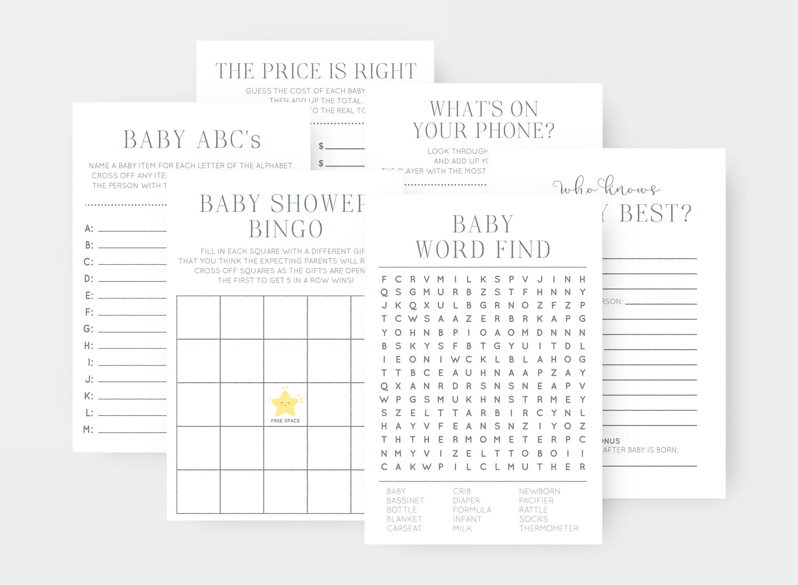 Printable Baby Shower Games, Gender Neutral Baby Shower Set, Party ...