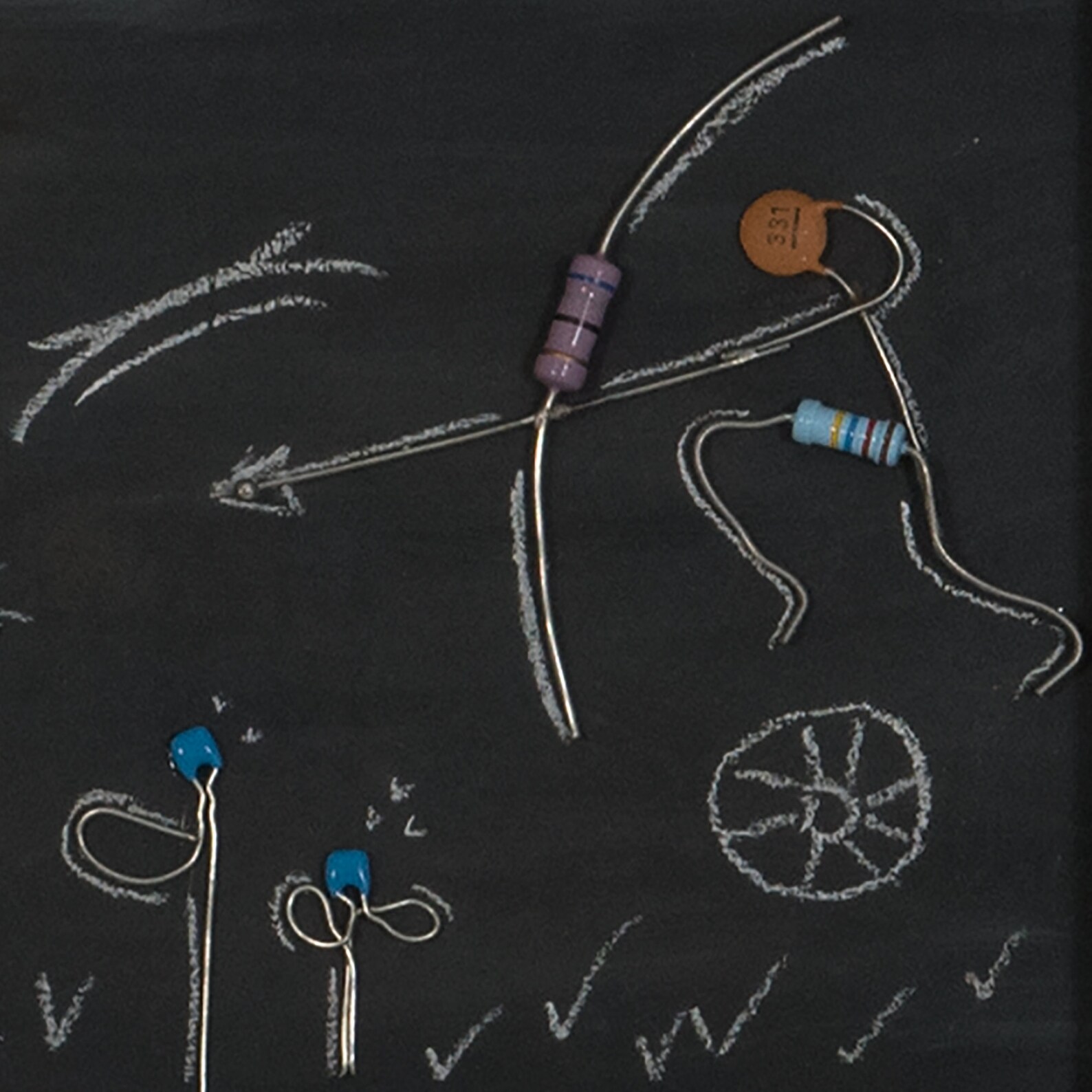 Framed collage Electronic components art White chalk sketch Etsy