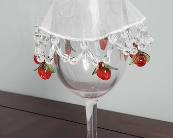 Tampas para Copos (96A), Tampa para Taça de Vinho, Tampa para Bebida, Inspirada no Estilo Vintage, Tampa Protetora para Bebidas, Tampa com Detalhe de Toalhinha, Tampa para Vinho