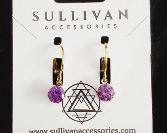 SilverGold Violet Square Princess Cut Stud Earrings 6mm CA AmethystViolet Square Cut Purple Stud Earrings
