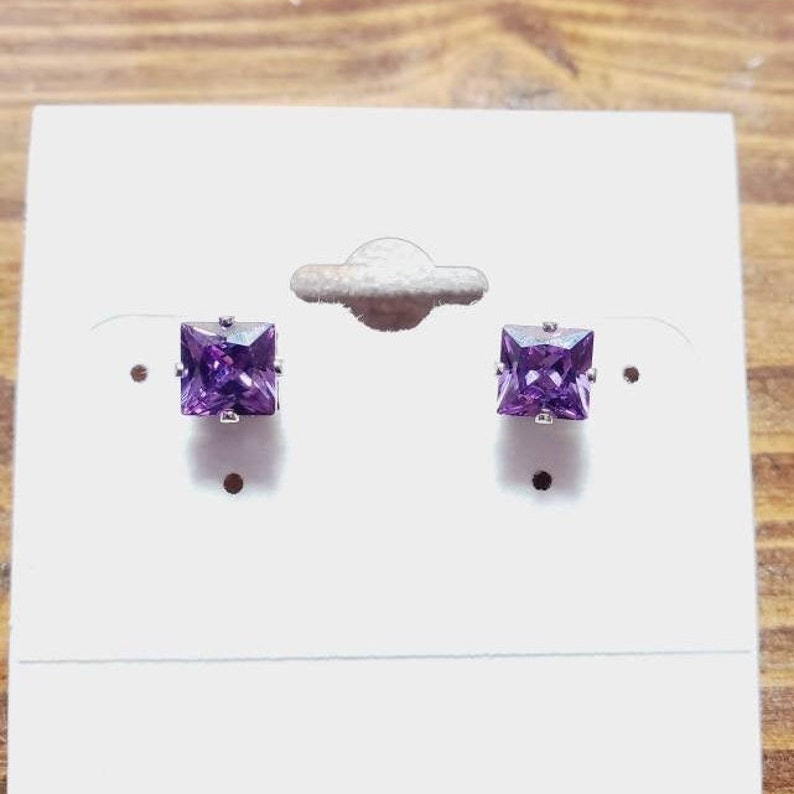 SilverGold Violet Square Princess Cut Stud Earrings 6mm CA AmethystViolet Square Cut Purple Stud Earrings