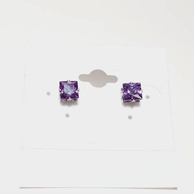 SilverGold Violet Square Princess Cut Stud Earrings 6mm CA AmethystViolet Square Cut Purple Stud Earrings