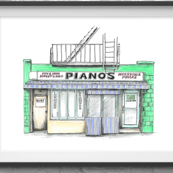 Pianos City Illustration. Lower East Side New York Art Print- NYC Manhattan Bar Illustration