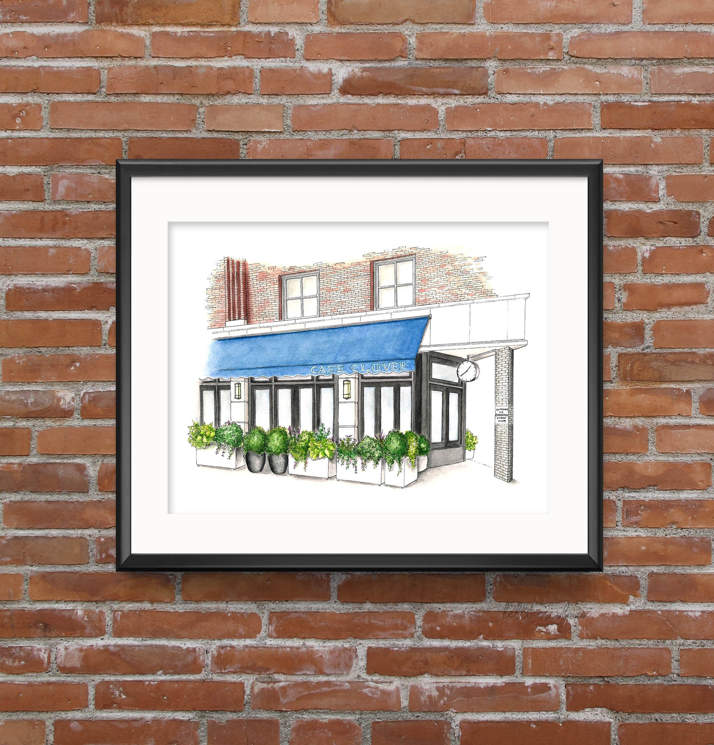 Cafe Clover NYC Restaurant Print, Soho West Village Illustration Cityscape Building Architecture Wall Art