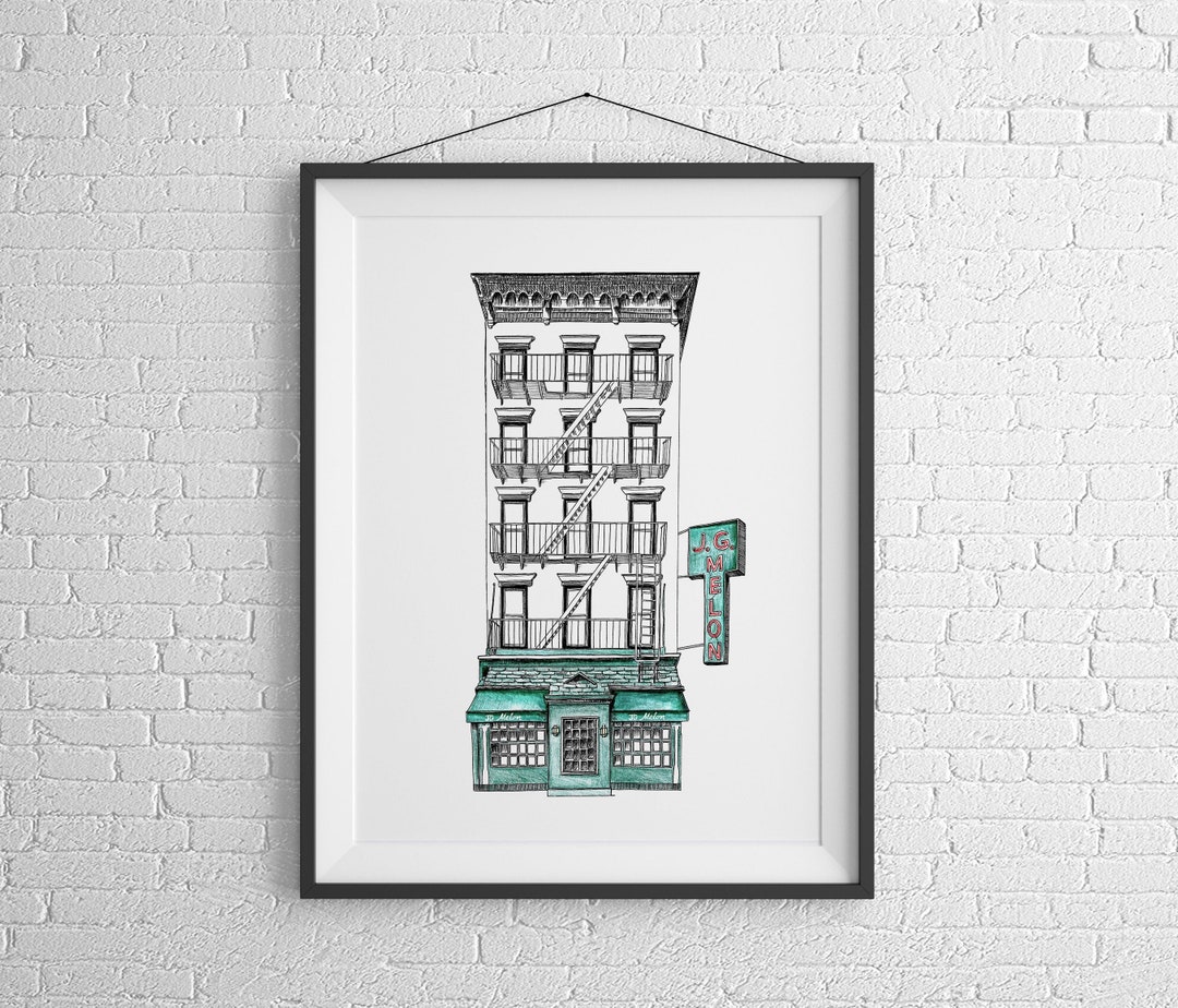 JG Melon NYC Restaurant Art Print Cityscape Illustration Upper East