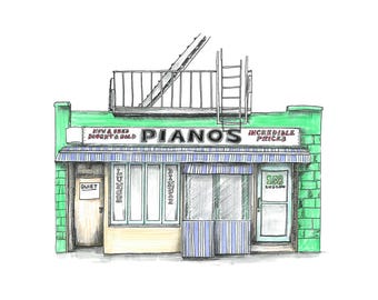 Pianos City Illustration. Lower East Side New York Art Print- NYC Manhattan Bar Illustration