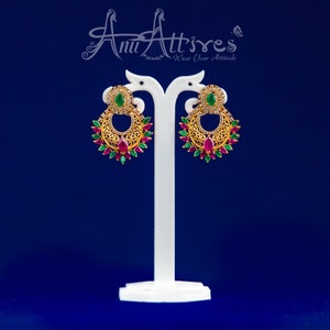 Indian Matt Earrings|Traditional Jewelry|Antique earrings with Ruby Emerald and Pearls