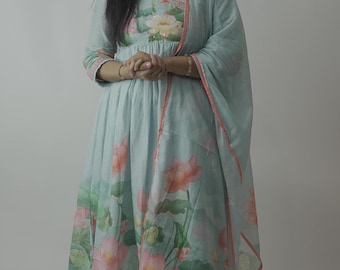 Cotton Angrakha Kurta Set: Mulmul Cotton Boho Chic Festive Outfit
