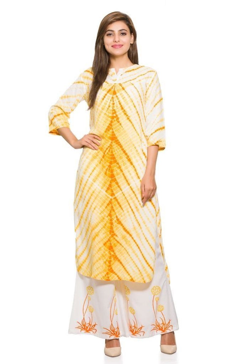Reyon Kurta Pant Set Indian Cotton Kurti Palazzo Set Womens Casual Wear