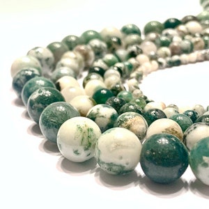 Natural Green Tree Agate Beads AA Smooth Round (4MM-18MM)