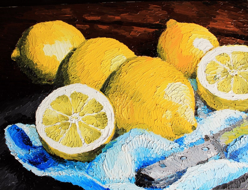 Lemon Painting Citrus Original Art Fruits Artwork Impasto Etsy