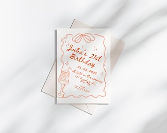 A Spritz Older Birthday Party Invitation Template, Doodle Aperol Spritz Birthday Invite Orange Citrus Birthday Dinner Celebration Invite