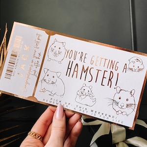 Hamster Gift Reveal Personalised Foiled Voucher for Surprise Gift for Child, New Pet Announcement for Birthday, Guinea Pig Adoption Surprise