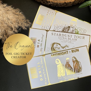 Cadeau billet de concert, bon cadeau de concert surprise pour petit ami, bon personnalisé feuille d'or, souvenir de concert pour lui