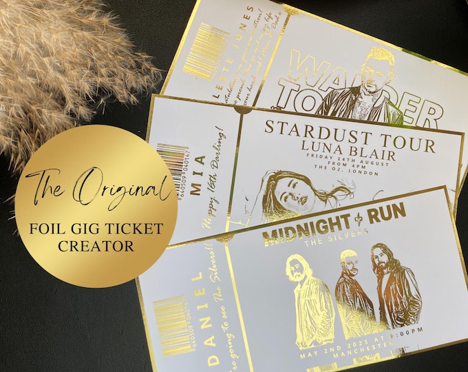 Concert Ticket Gift, Surprise Gig Voucher Reveal for Boyfriend, Custom Gold Foil Voucher, Concert Memorabilia Keepsake for Him