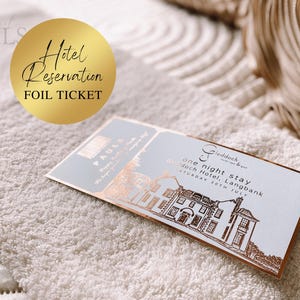 Hotel Reservation Foil Ticket, Personalised Gift Voucher for Hotel Stay or Spa Weekend, Night Away Travel Voucher Gift for Boyfriend