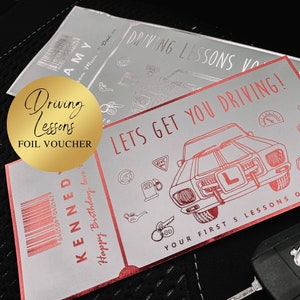 Foil Driving Lessons Voucher, Learning to Drive Gift, Surprise 17th Birthday Gift Coupon for Learner Driver, Gift for Son or Daughter