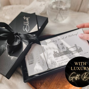 Surprise Concert Foil Ticket Gift, Boarding Pass Holiday Reveal, Plane Ticket for Special Birthday with Luxury Gift Box