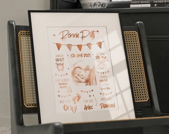 Personalized Birth Stats Foil Print: Newborn Gift, Nursery Decor (A4 Unframed)