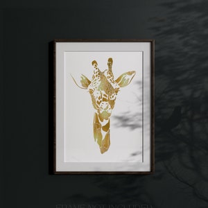 Giraffe Art Print in Gold Foil, Safari Wall Art for Boho Decor, Jungle Theme A4 Unframed Gender Neutral Nursery Print
